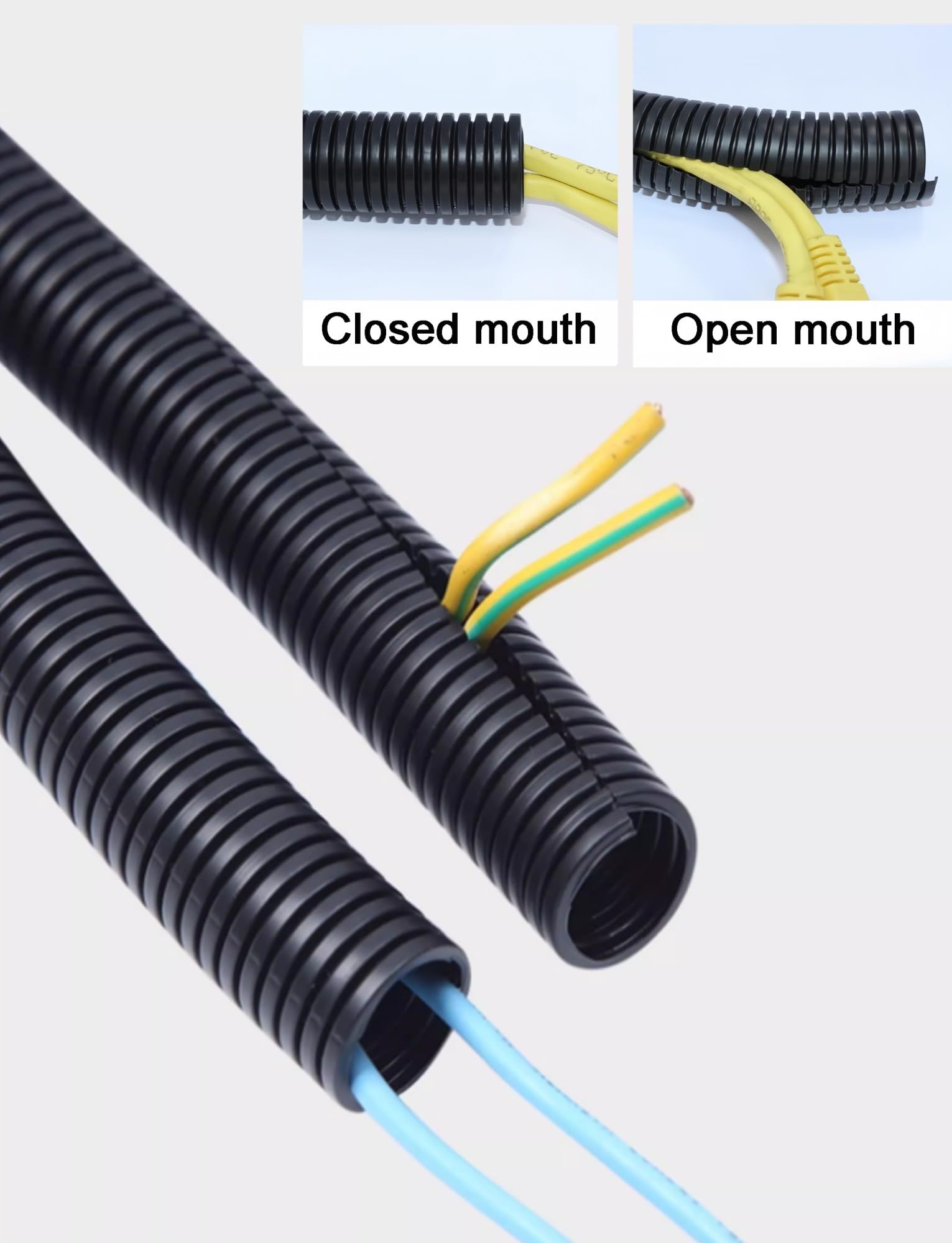 Telaio for cavi da 16,4 piedi 0,22~1,88 pollici, condotto for cavi con telaio a cavi divisi, tubo di protezione for cavi - Nero(Open mouth,23mm/0.91in)