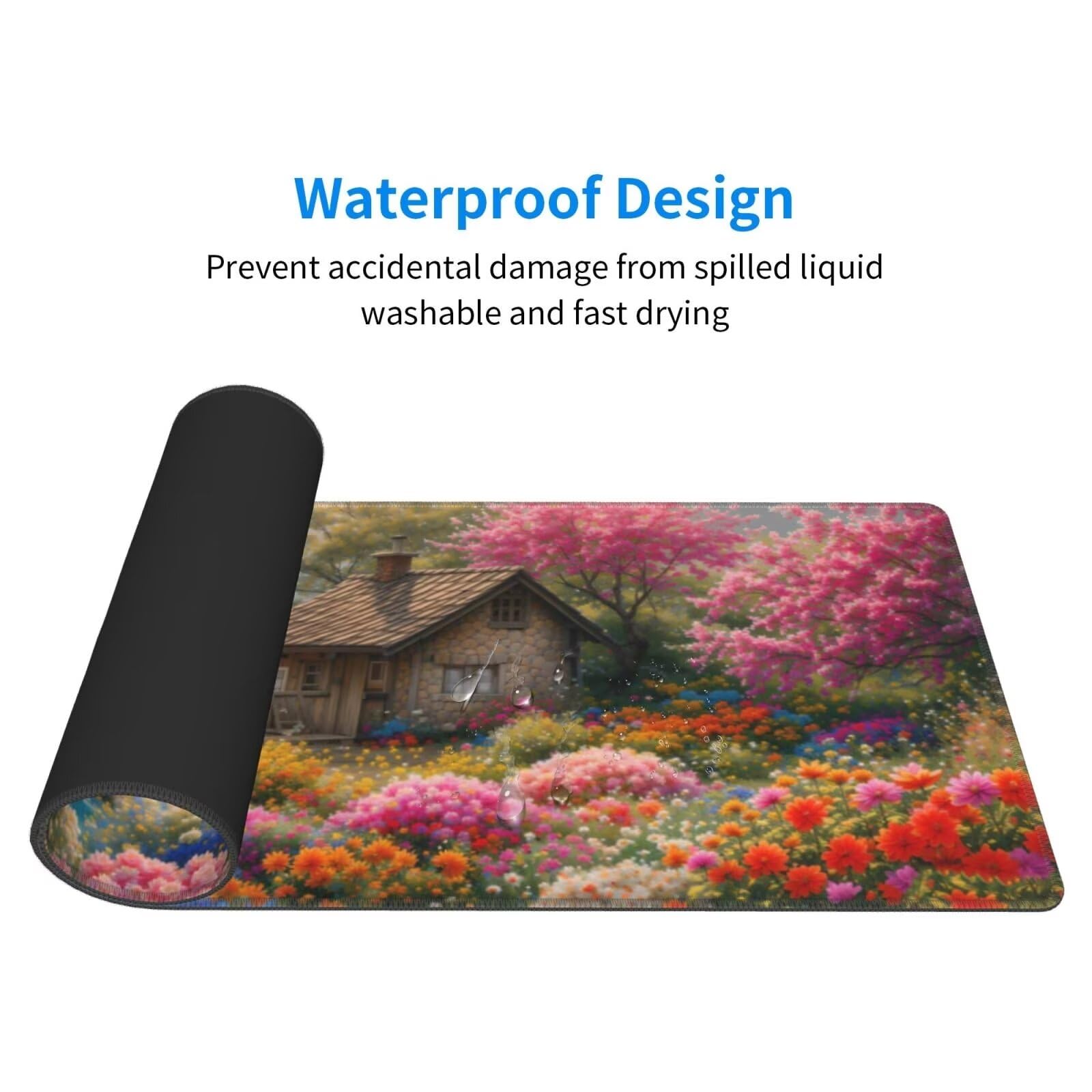 Tappetino Mouse, Tappetino Mouse Gaming Grande XXL 1500x800x3mm Tappetino Scrivania Mouse Pad, Base in Gomma Antiscivolo, Bordi Cuciti,Lavabile, Mousepad per Ufficio e Gaming (Flower Hut) R-344