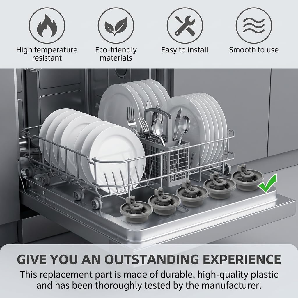 Roulette Lave Vaisselle pour Panier Inférieur, Lot de 8 Basket Roller Universel Haute Résistance, Compatible avec Bosch & Siemens, Réparation Rapide du Panier de Lave-Vaisselle Couvert, Modèle 165314 - 5