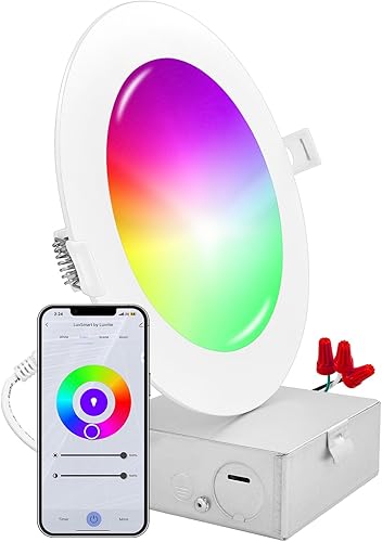 LUXRITE Iluminación empotrable LED inteligente de 6 pulgadas, cambio de color RGBW, aplicación WiFi y control de voz, compatible con Alexa y Google