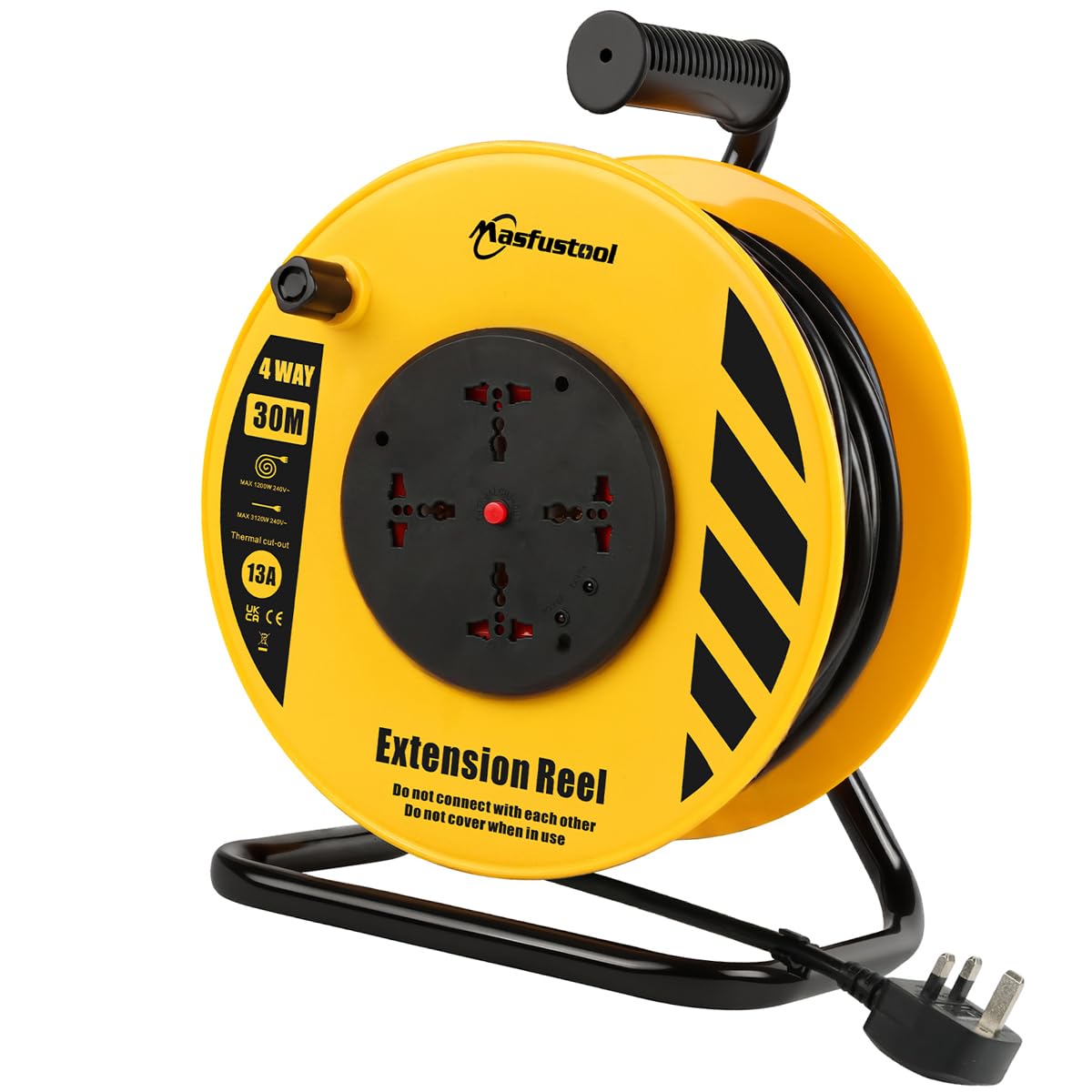 30M Extension Lead, 4 Socket Extension Reel Outdoor or Indoor