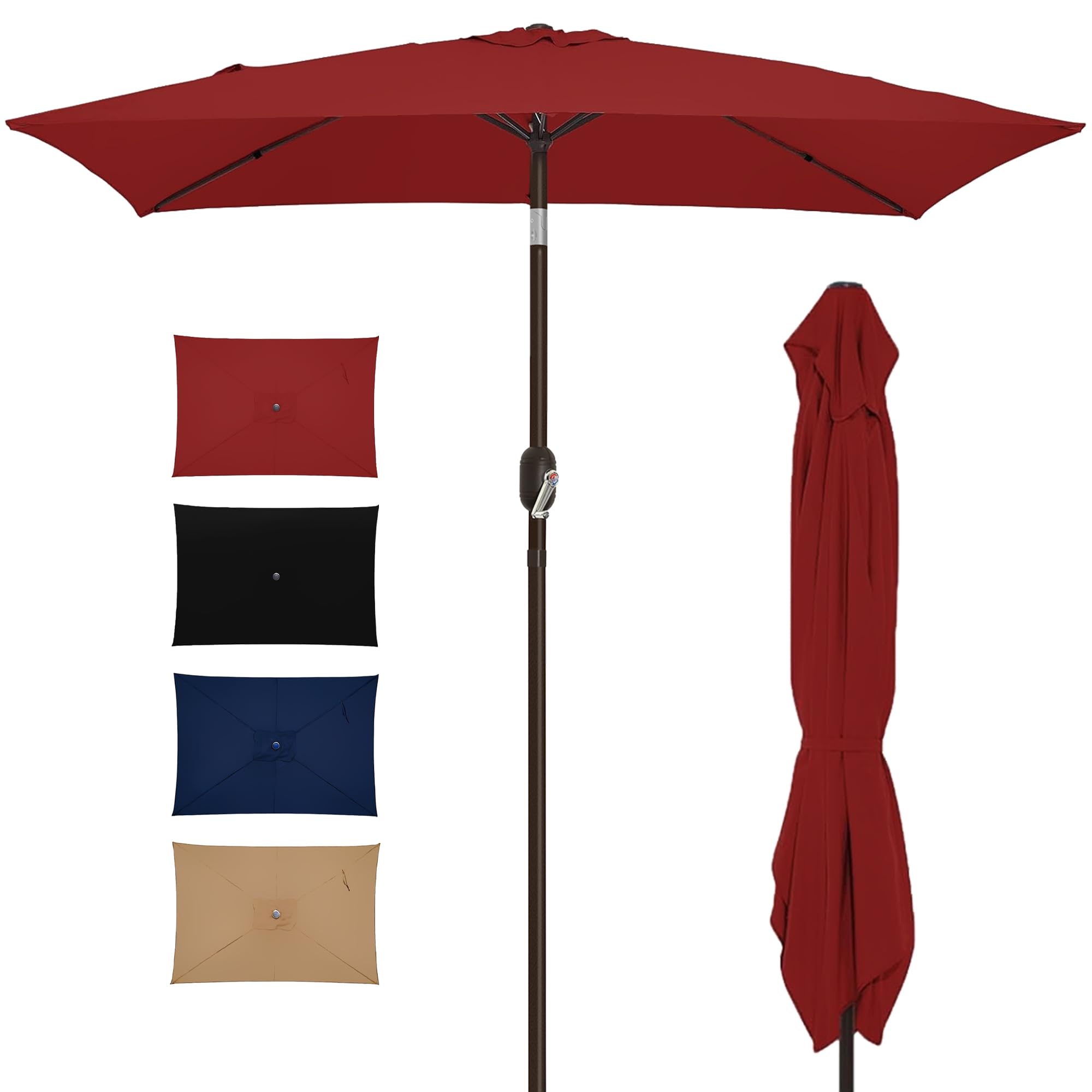 SANGMUCEN 10 x 6.5ft Rectangular Patio Umbrella for 6-8 Person Table, Outdoor Market Umbrella with Crank and Push Button Tilt, 6 Reinforced Ribs, Space-Saving Design for Deck, Balc image 3
