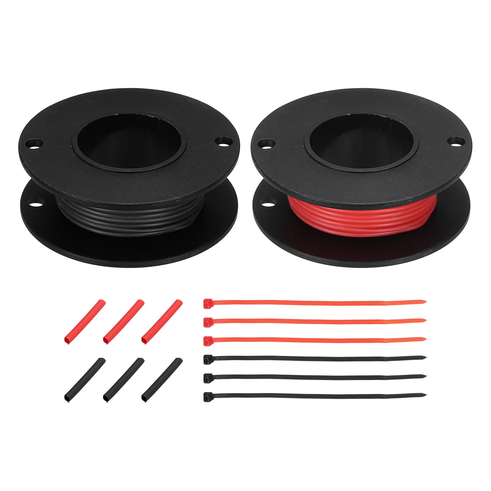 sourcing map 2pcs 28 AWG Silicone Electrical Wire Spool, 28 Gauge 4.6m/15ft Tinned Copper Electrical Wires with Heat Shrink Tubing & Cable Ties for Automotive, RV Inverter - Red & Black
