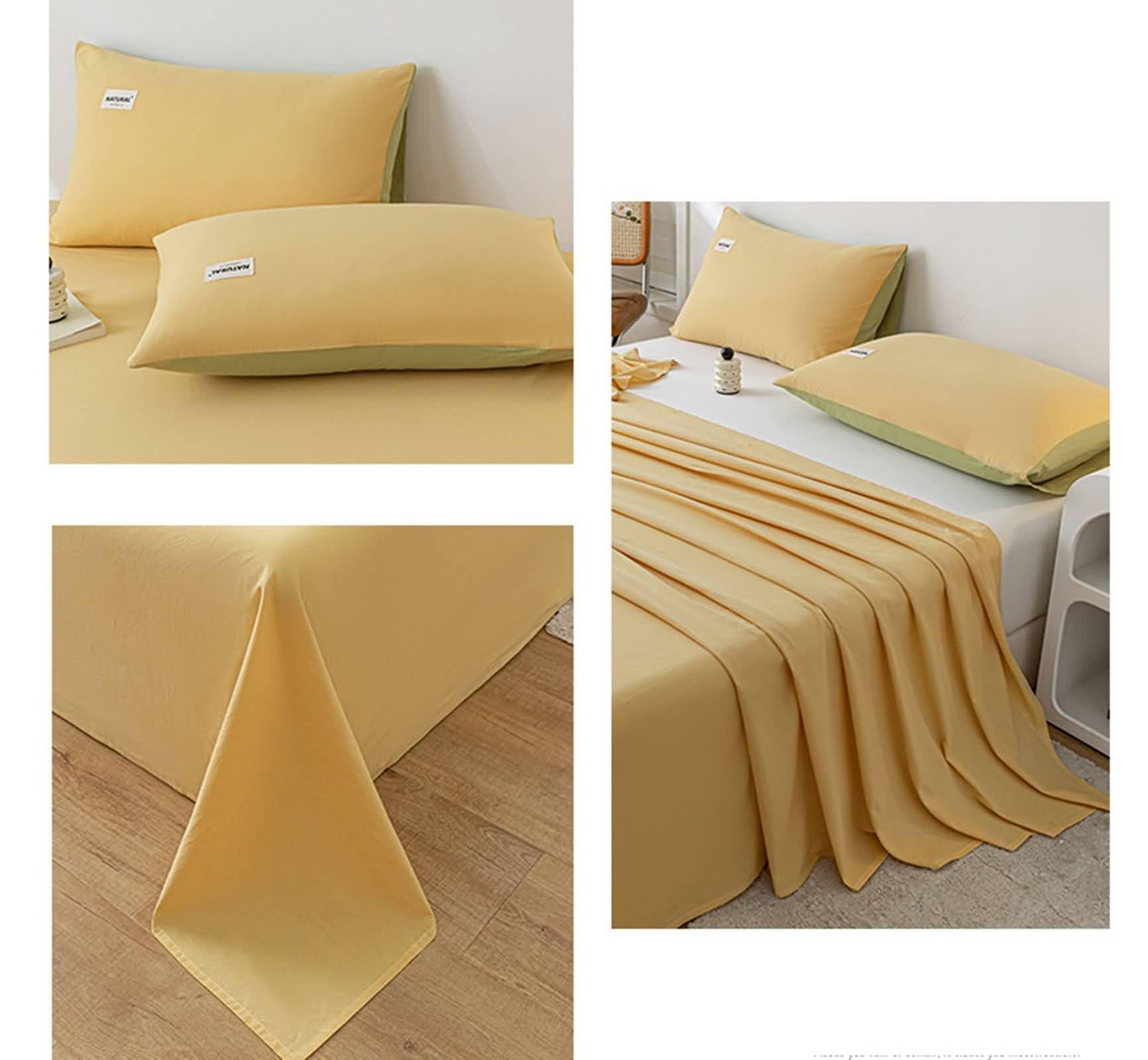 Sabanas de Verano Cama Matrimonio,200 x 230 CM,Ropa de Cama Algodón Color Sólido Sabanas de Matrimonio Amarillo