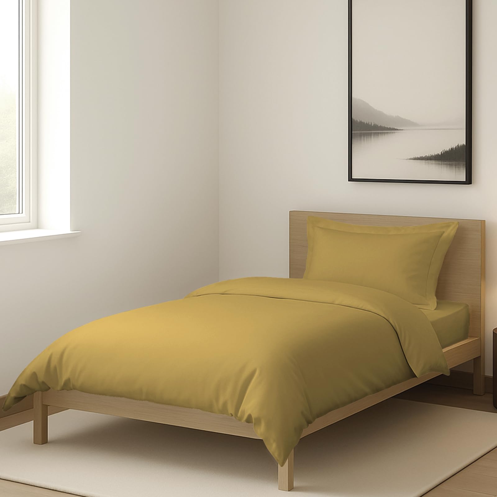 Pizuna 100% Cotton Single Duvet Cover Set Mustard Gold, 400 Thread Count Long Staple Cotton Duvet Cover Single 140x200cm, Soft Sateen Weave Quilt Cover with Button Closure (Single Duvet Cover) — image 1