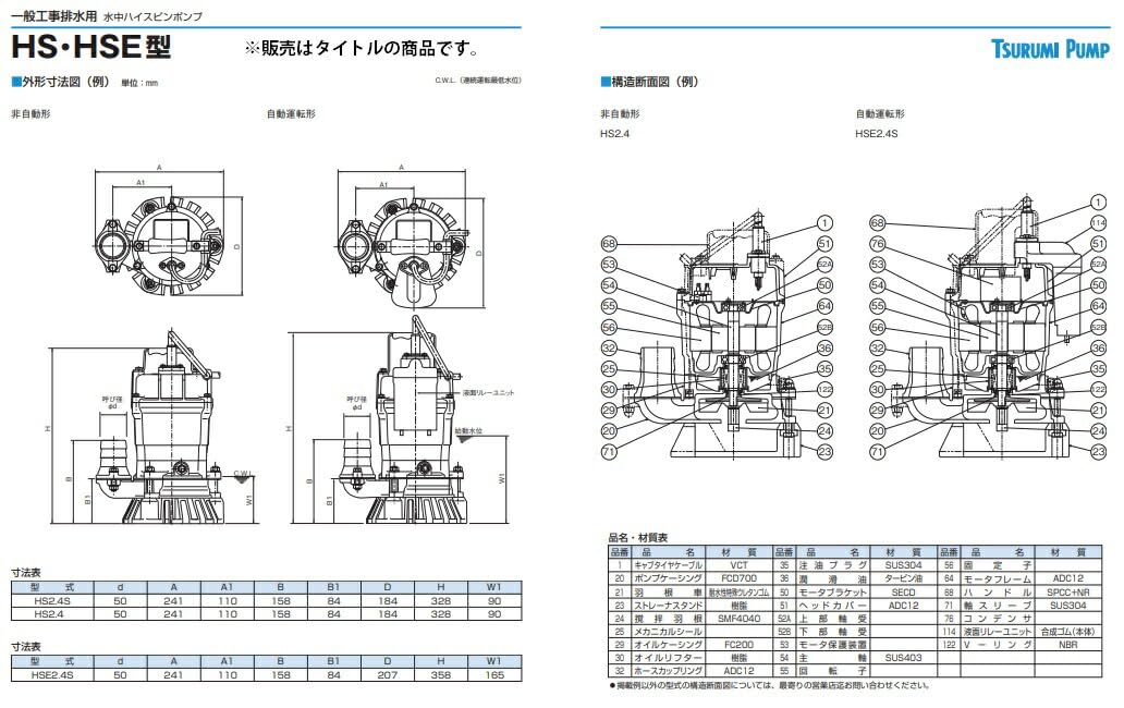 Amazon.co.jp: 鶴見製作所 一般工事排水用水中ハイスピンポンプ 50Hz