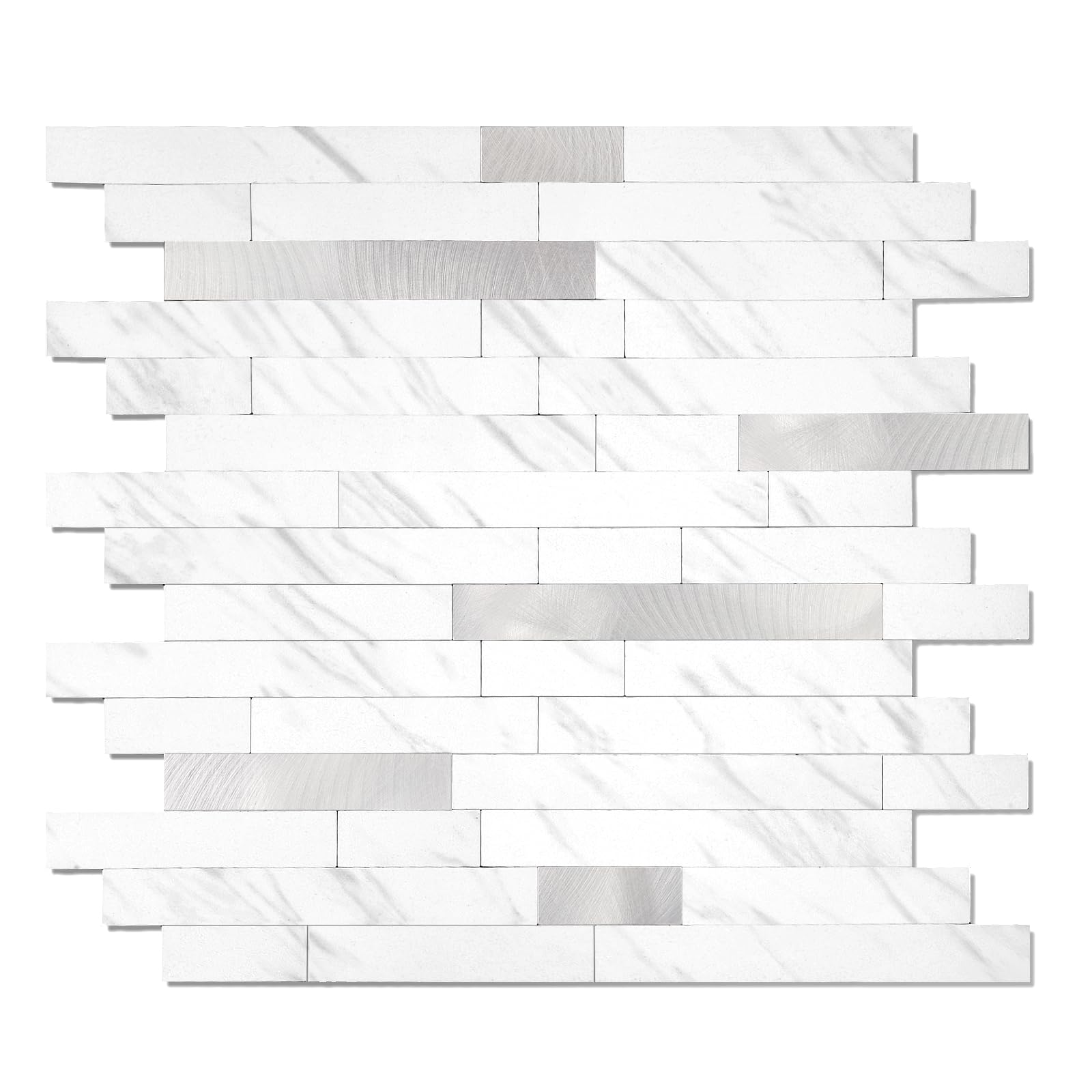 Yipscazo Peel and Stick Stone Metal Tile Backsplash, Stick on Tiles for Backsplash Kitchen, Bathroom, Laundry Room, Camper, Fireplace (12" X 12",5 Sheets in White Stone with Metal)