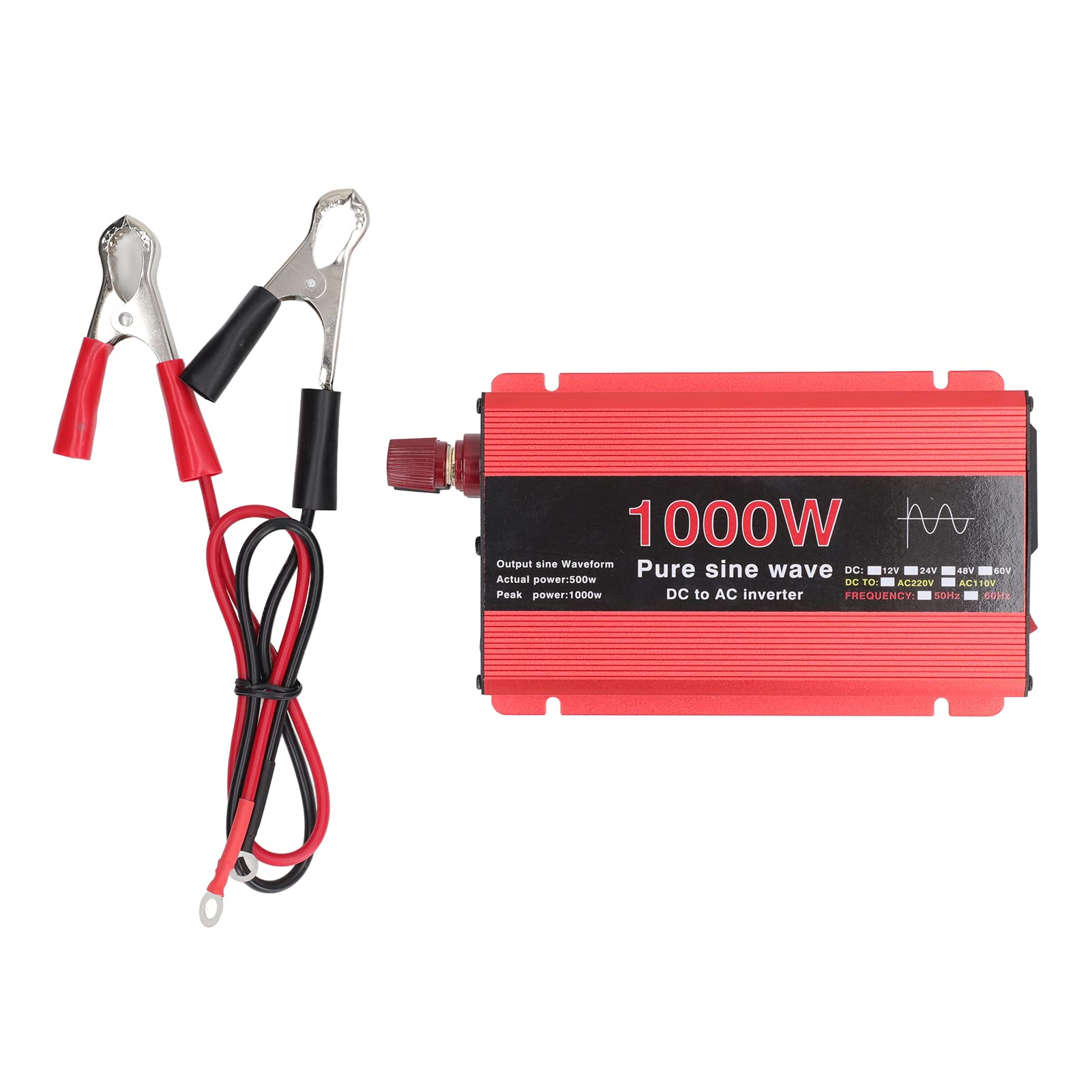 Yosoo Health Gear Onduleur à Onde Sinusoïdale Pure 12 V à 220 V 1000 W en Alliage d'aluminium avec Protection Contre Les Surcharges du Ventilateur de Refroidissement pour Voiture, Camping,