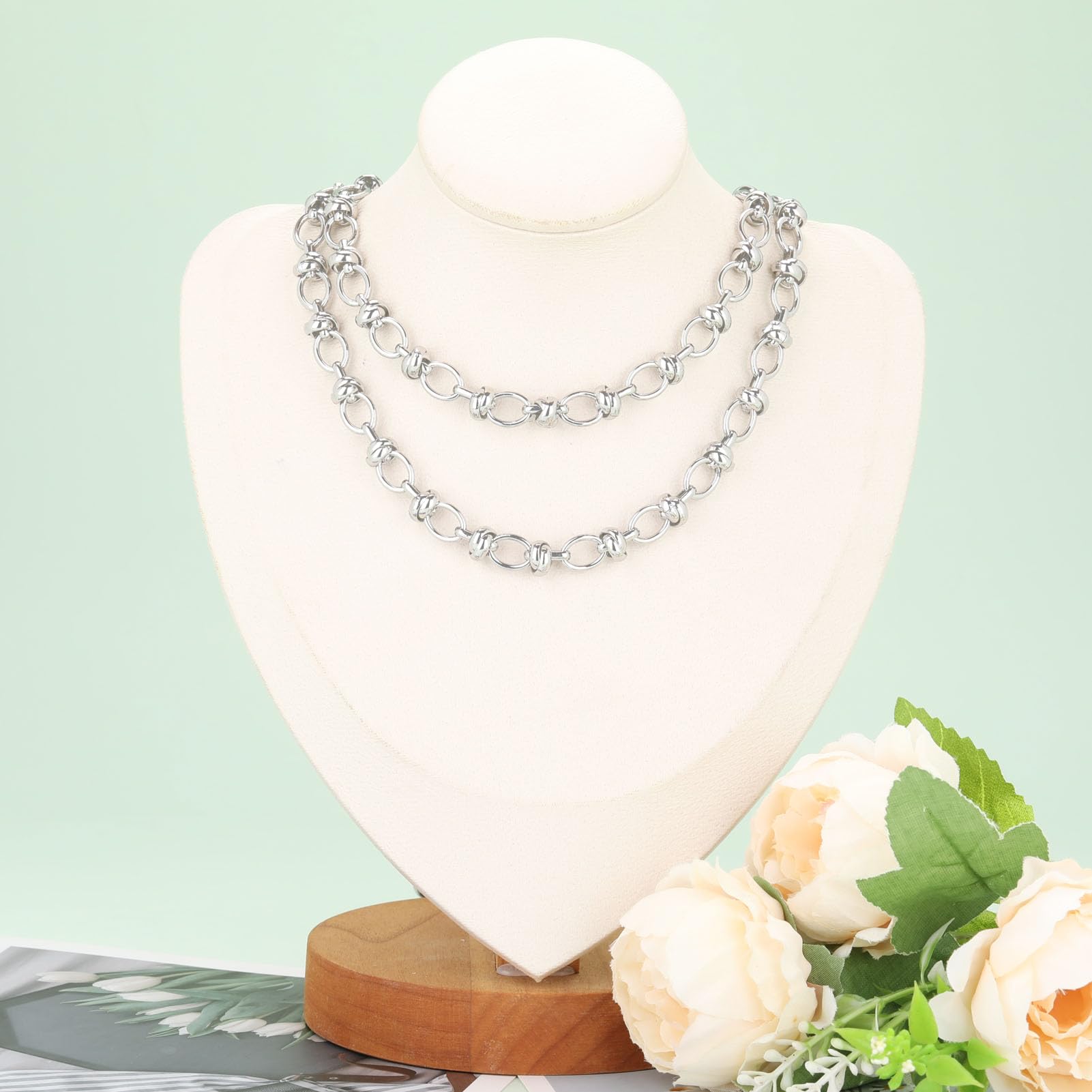 Cadenas de hierro chapadas en plata de 4 m para hacer joyas, cadena de eslabones circulares ovalados, rollo de cadena de cable grueso con hebillas para hombres, joyería de bricolaje, | Cadena de plata gruesa a granel con hebillas para hombre, joyería de b