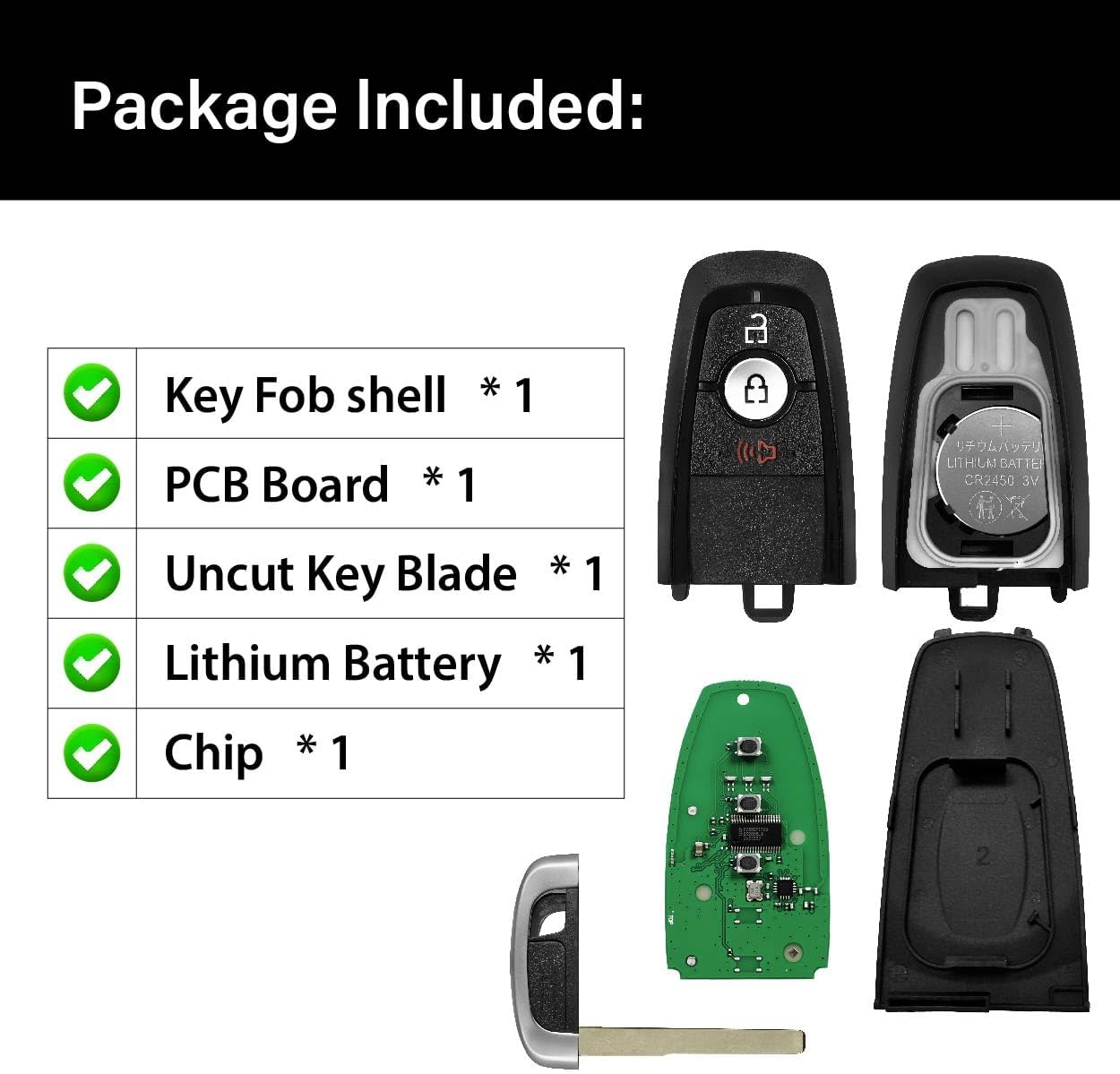 Replacement for 2019 2020 2021 2022 Ford Bronco Ecosport Edge Explorer F-150 F-250 F-350 Fusion Ranger Key Fob Remote Control M3N-A2C93142300 3 Buttons 315MHz