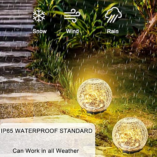 Hbaushun Garden Solar Lights 2 Pack,Outdoor Waterproof 30 LED Cracked Glass Ball Globe Solar Power Ground Lights for Pathway Path Yard Patio Lawn, Outdoor Christmas Decoration Landscape 4.7''