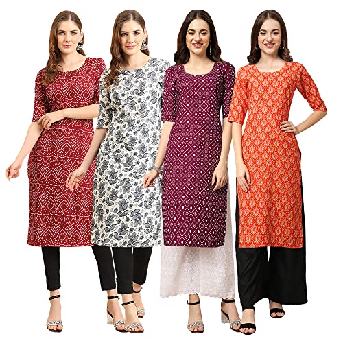 Image of Pinkmint Women's Crepe Digital Print Straight Kurta [Pack of 4]