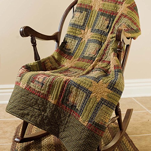 VHC-Brands-Tea-Cabin-Throw-Quilted-60×50-Log-Cabin-Country-Rustic-Lodge-Design-Moss-Green-and-Deep-Red VHC Brands Tea Cabin Throw Quilted 60×50 Log Cabin Country Rustic Lodge Design Moss Green and Deep Red