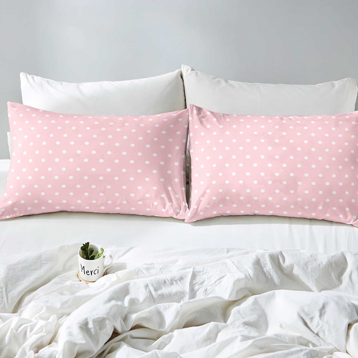 Pink White Bedding Set Full Size Kids Polka Dots Comforter Cover for Boys Girls Teens Abstract Duvet Cover Breathable Soft Lightweight Microfiber Modern Room Decor