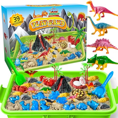 ESSENSON Sensory Bin, Dinosaurs Kit with Sensory Sand, Play Sand Pretend Play Beach Toy, Sandbox for Girls and Boys