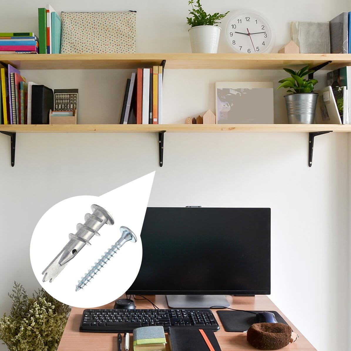 200 piezas Tacos de Pared Metálicos Autoperforantes con Tornillos para Placas de Yeso Anclajes Resistentes para Estantes Espejos y Accesorios de Baño y Cocina