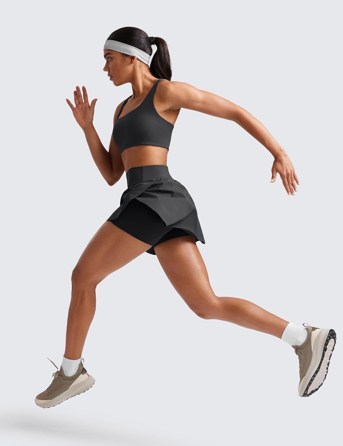 CRZ YOGA High Waisted Side Slit Tennis Skirts for Women - Mini Lined A Line Running Athletic Skort with Inner Pockets