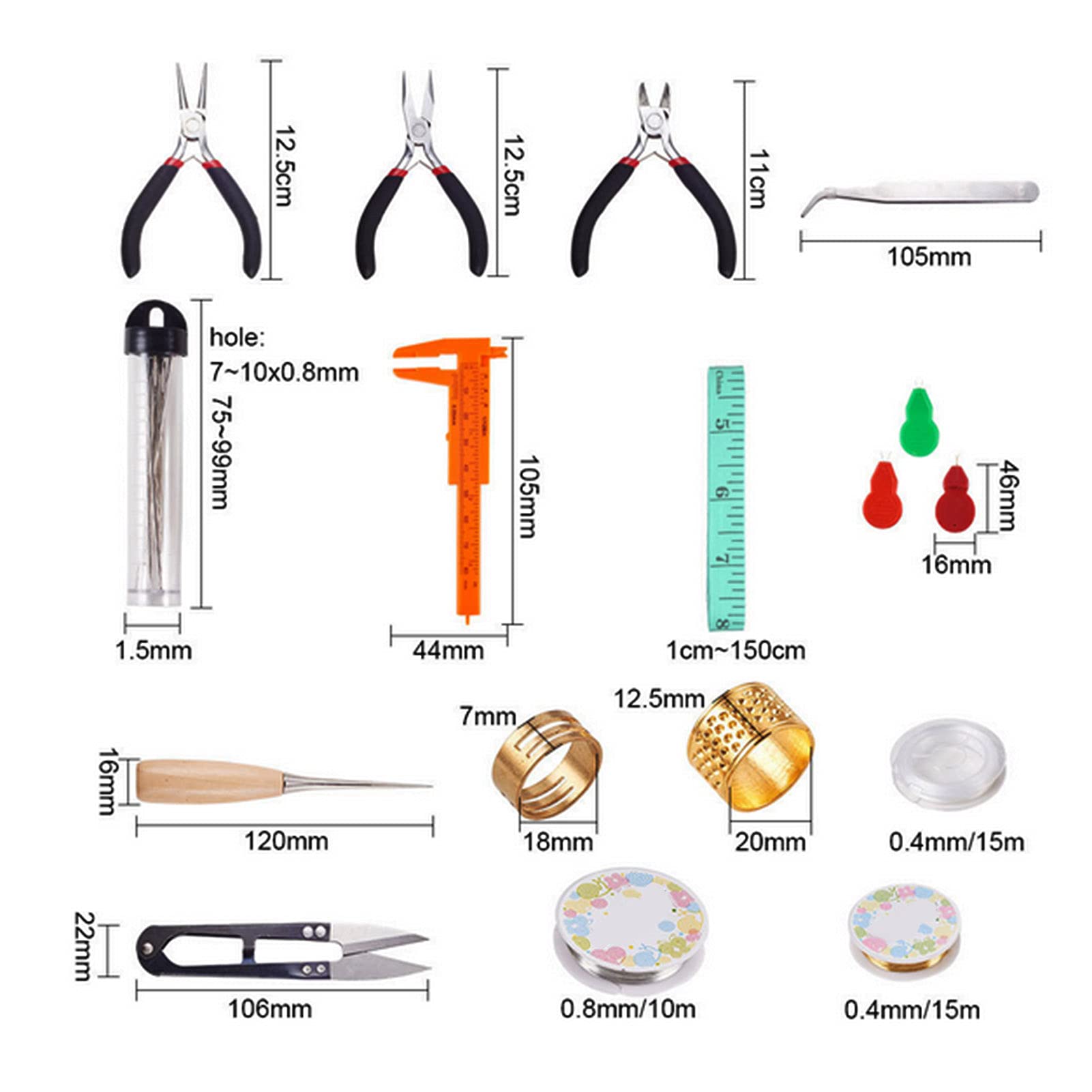 Multizenic Schmuckherstellungszubehör-Kits, Zubehör für DIY-Schmuckherstellungskits, handgefertigte Perlenwerkzeuge mit Zange, Schere und Aufbewahrungsbox, komplettes Set für die Reparatur