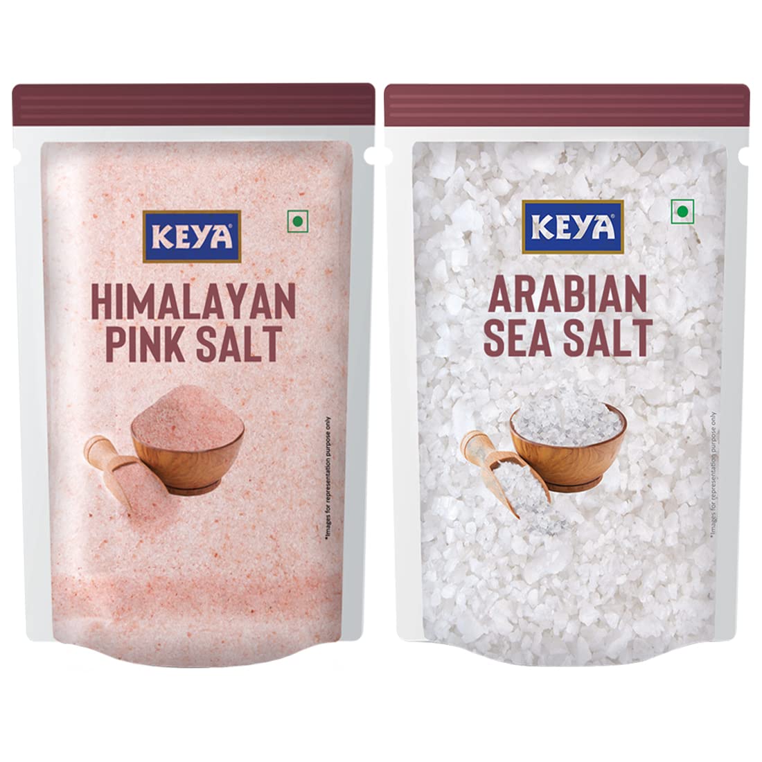 Keya Combo of Himalayan Pink Salt 1kg, Arabian Sea Salt 1kg, Pack 2