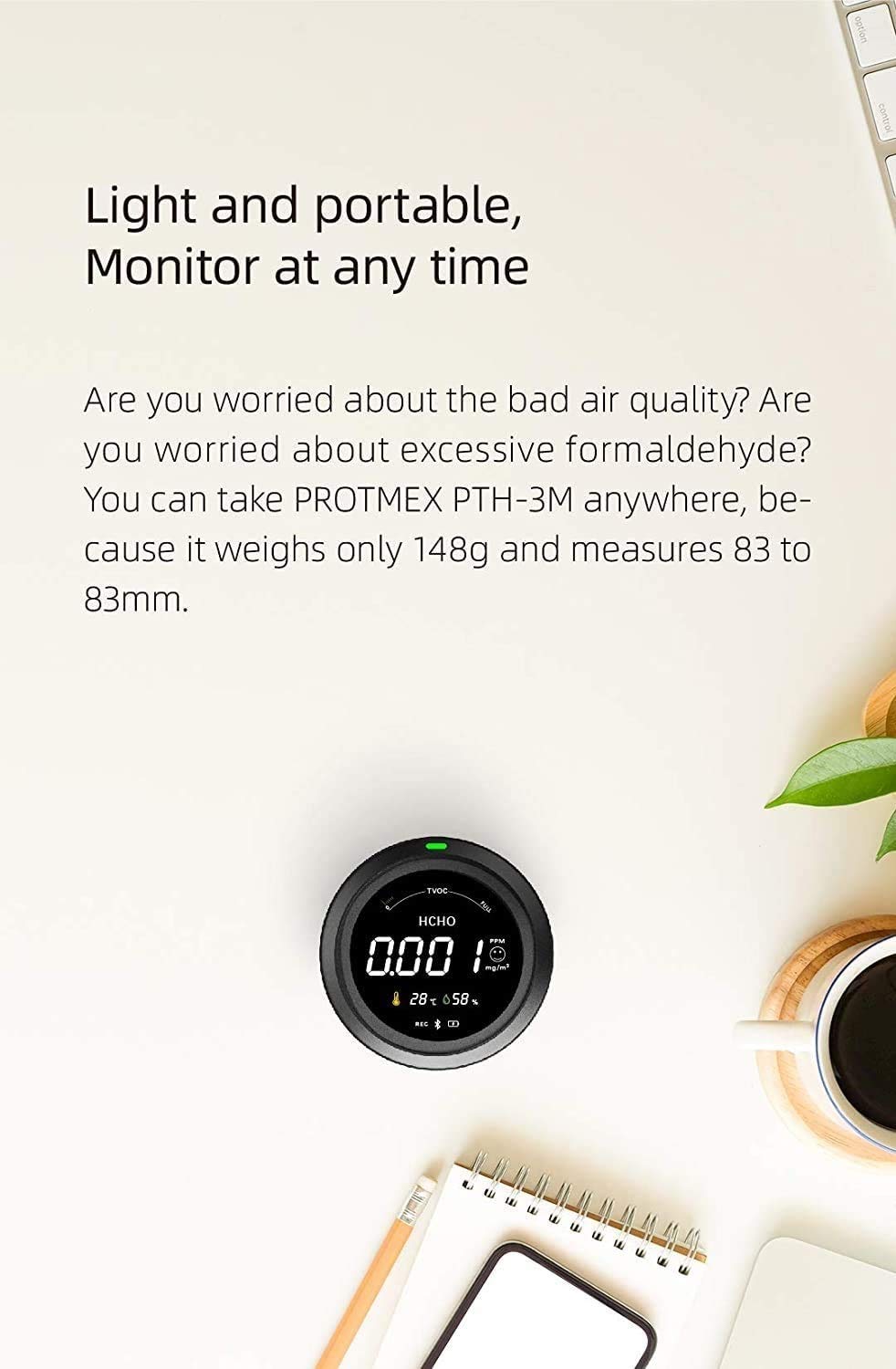 Termómetro Digital e higrómetro Monitor de Calidad de Aire Monitor Monitor de Temperatura del Monitor de la Temperatura de la Humedad con el Icono del Nivel de Confort y la batería Recargable.