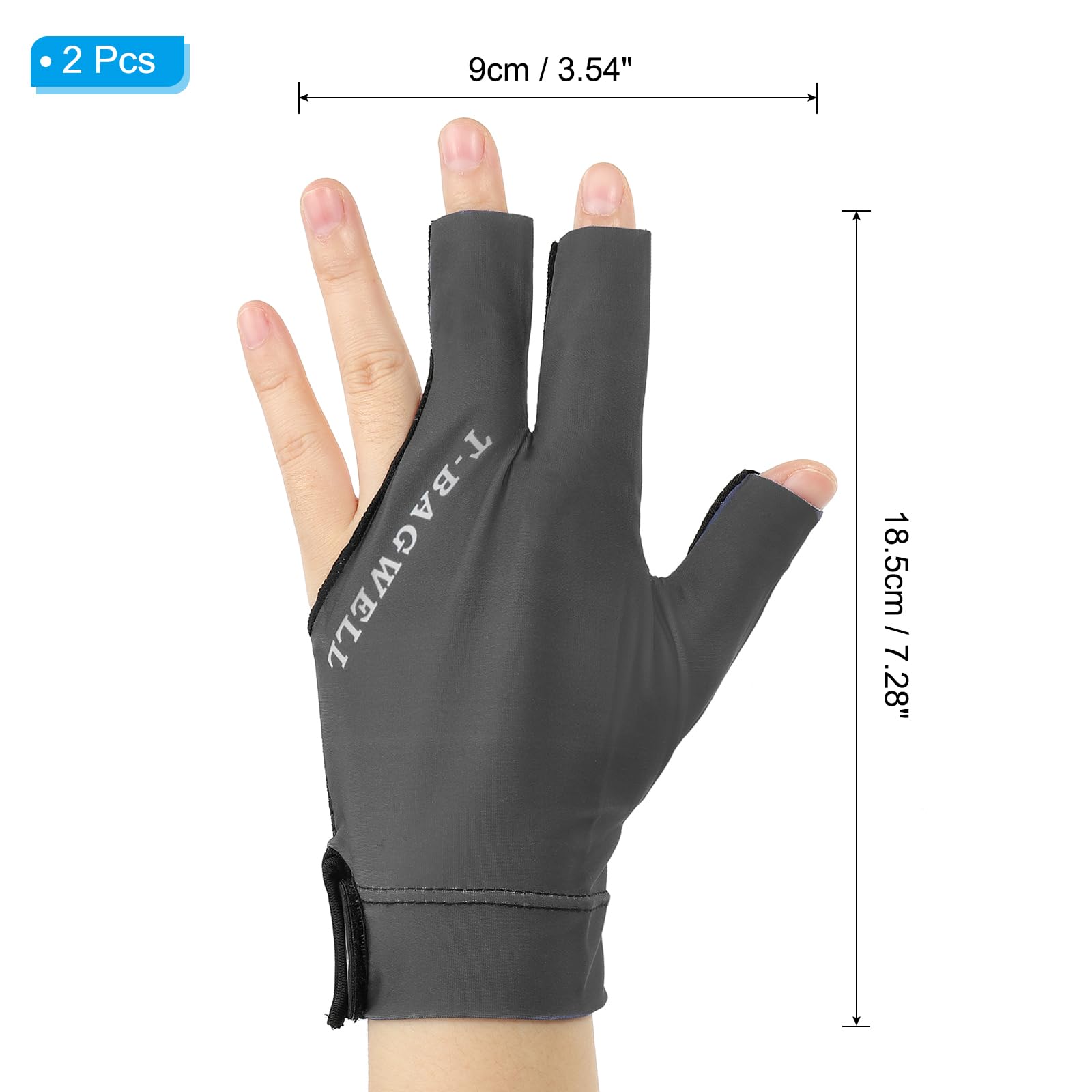 PATIKIL 3 Finger Pool Glove Left Hand, 2 Pcs Billiard Gloves Pool Cue Accessories for Shooter Carom Pool Snooker Cue Sport Grey - Image 2