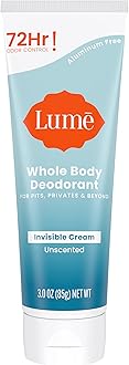 Lume Whole Body Deodorant - Invisible Cream Tube - 72 Hour Odor Control - Aluminum Free, Baking Soda Free, Skin Safe - 3.0 ounce (Unscented)