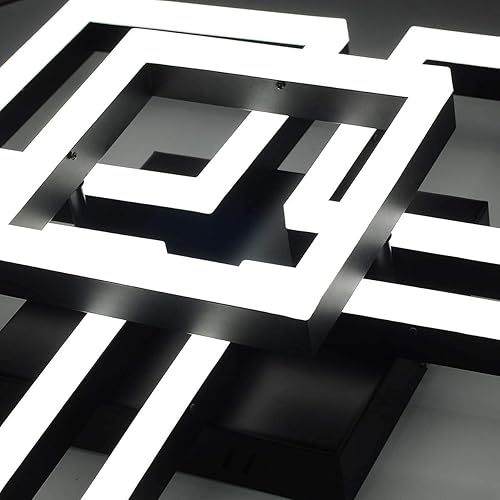 Miniatura 10 de Garwarm Lámpara de techo LED moderna, lámpara de techo negra de montaje empotrado, lámpara de techo de 64 W para sala de estar, dormitorio, comedor,