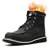 ANGRYRAM Winter Steel Toe Boots for Men Moc Toe Waterproof Work Boots Men's Comfortable Steel Toe Wedge Safety Boots Lightweight Indestructable Construction Boots