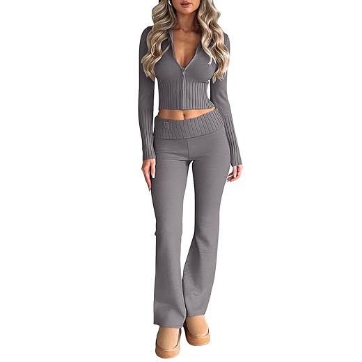 LILLUSORY Two Piece Outfits For Women 2023 Fall Fashion Casual Trendy Sexy Y2K Clothes Sweatsuit Cropped Crop Top Matching Loungewear Lounge Pants Hoodies Sweatshirt Sweater Sets