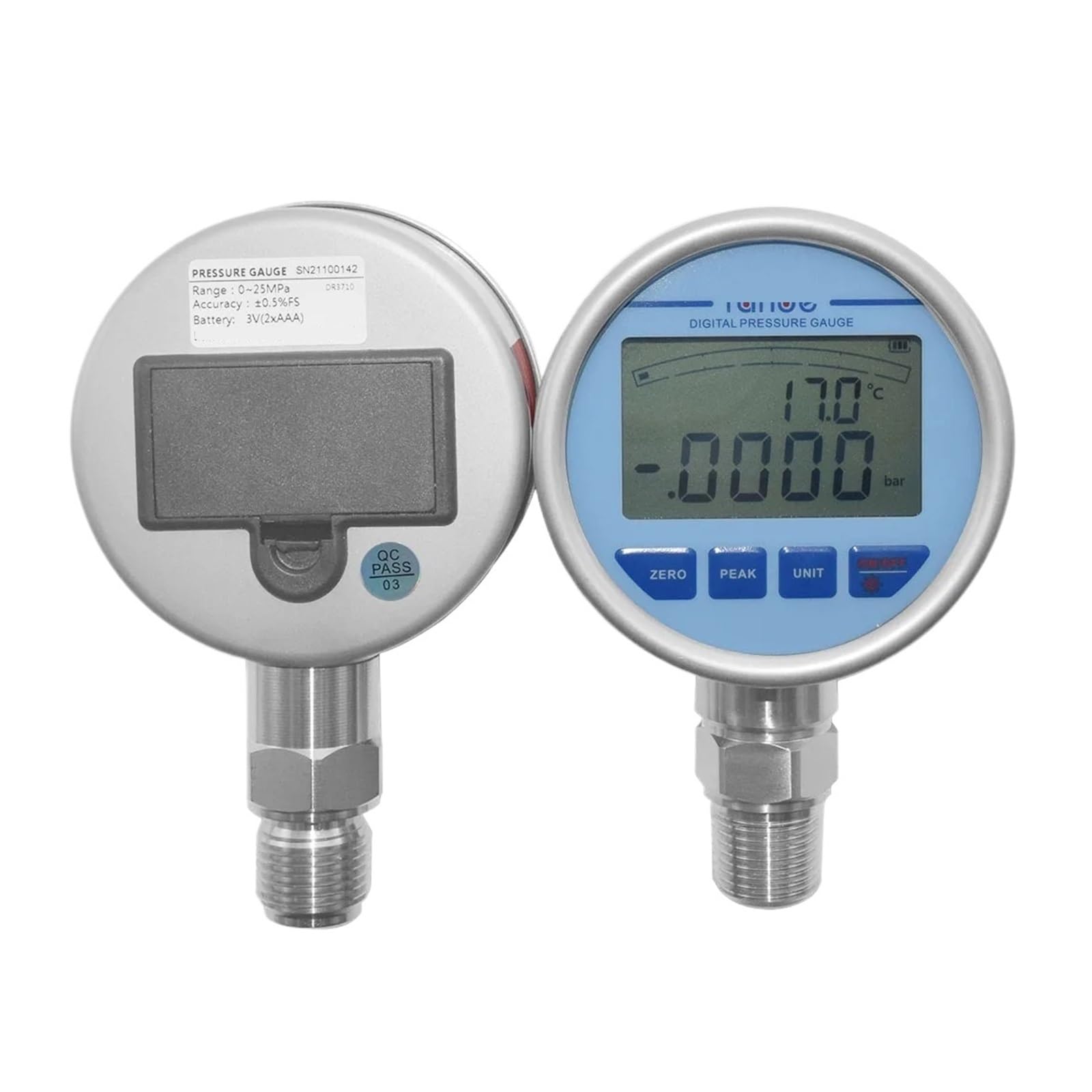 Digitales Manometer aus Edelstahl, NPT 1–8, 80 mm Membran-Manometer mit Hintergrundbeleuchtung(0-1.6Mpa)