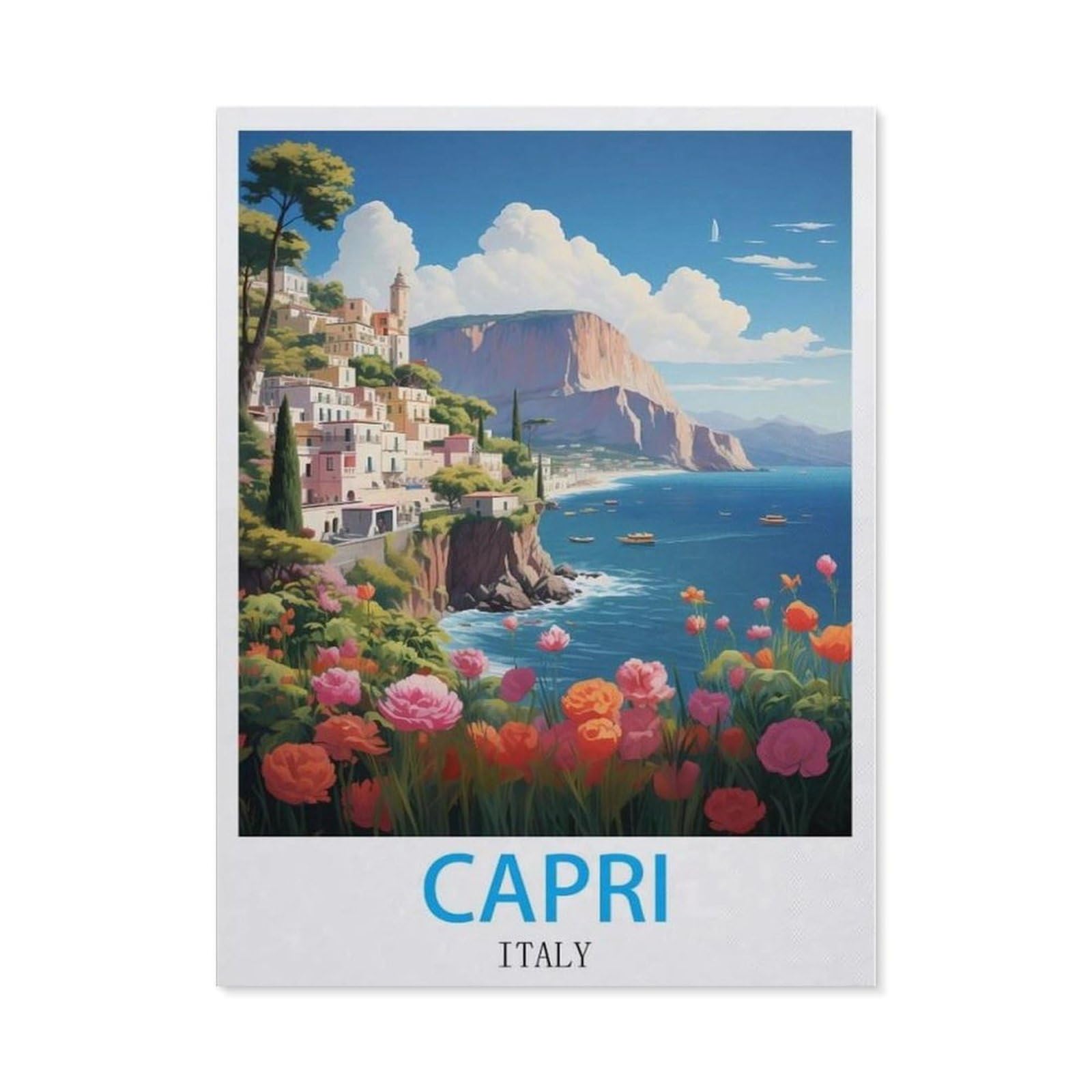 Beayodkp （40 X 50 Cm/15.74 X 19.68 Inches） Diy 5D Diamond Painting，Capri Italy Vintage Travel Posters，Round Diamond, Used For Room Decoration-Ch67