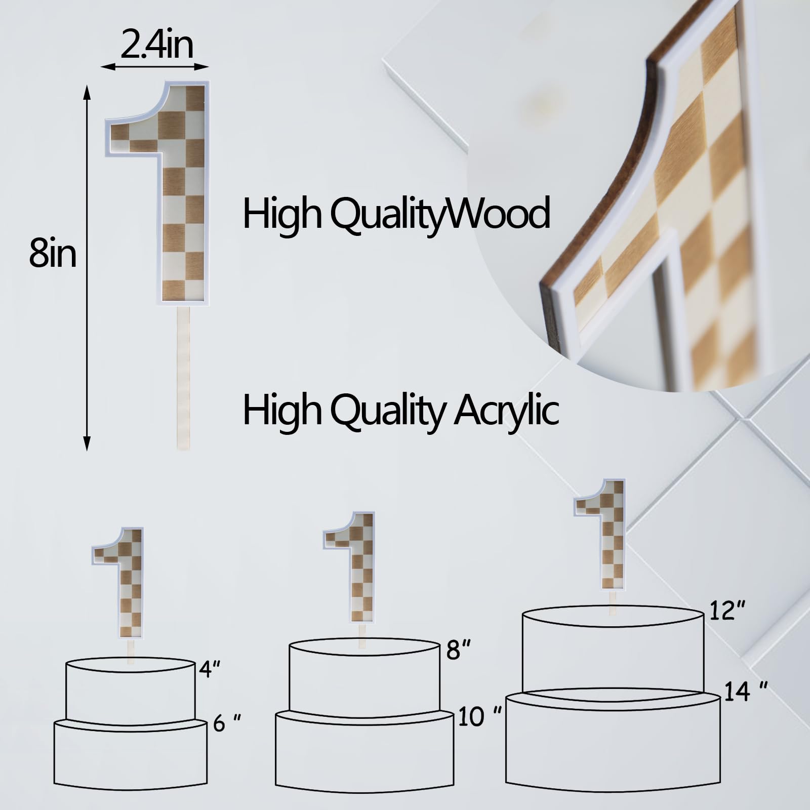 Lintran Wooden Checkered Cake Topper - 1st Birthday Party Decor, Number One Happy Dude, First Anniversary Supplies, Cake Smash Props