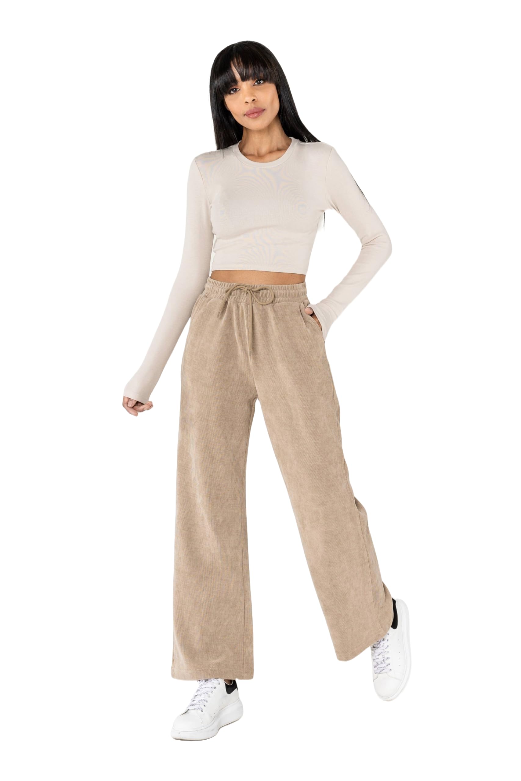 Nina Carter J253 Pantaloni da donna per il tempo libero – Pantaloni da jogging in velluto Relaxed Fit con vita elastica e gamba larga