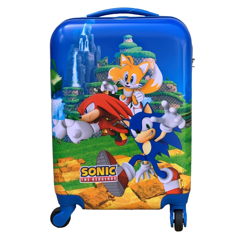 CARTOON Trolley da viaggio in ABS Sonic riccio supersonico per bambini valigia 50 x 33 x 20 cm con quattro ruote e manico allungabile