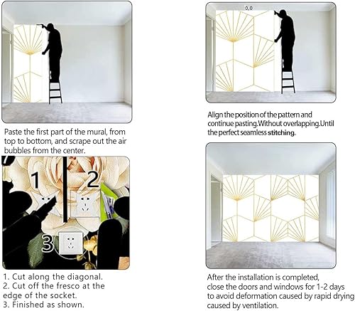 Miniatura 4 de Papel tapiz para Baño, textura dorada, pinturas de pared, geometría, curva, decoración del hogar, no necesita pegamento adicional (W) 31.5 pulgadas