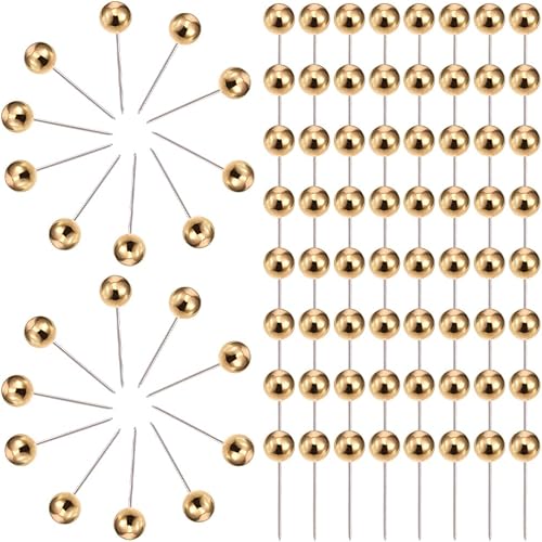 Miniatura 7 de Healifty 400 alfileres de costura, cuentas de bola, alfileres rectos para costura, joyería, costura y decoración de manualidades (dorado)