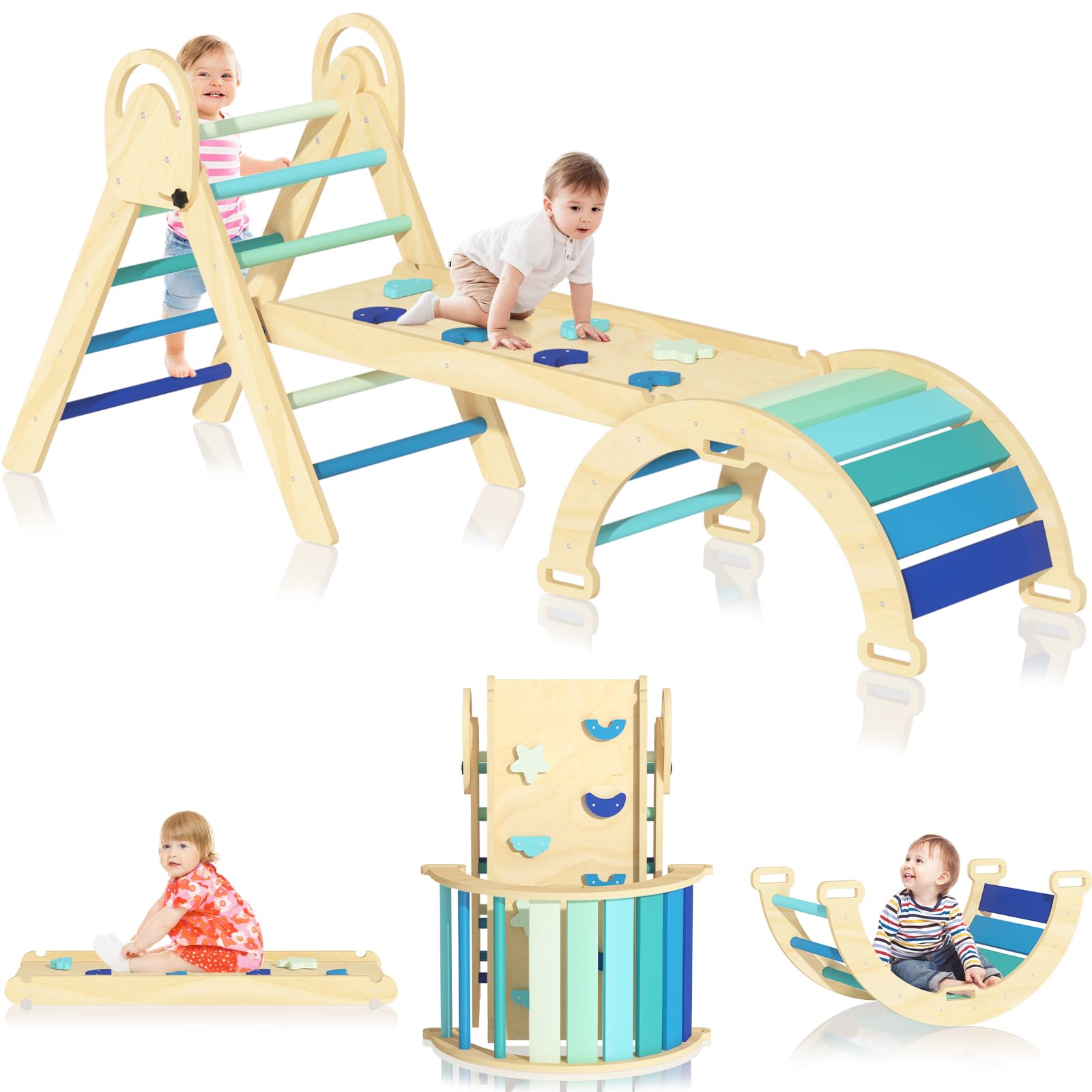 investfun Pikler Triangle Set, Montessori Climbing Set, Baby Climbing Playset Toys Indoor, Jungle Gyms for Toddlers Ages 1-4, Toddler Climbing