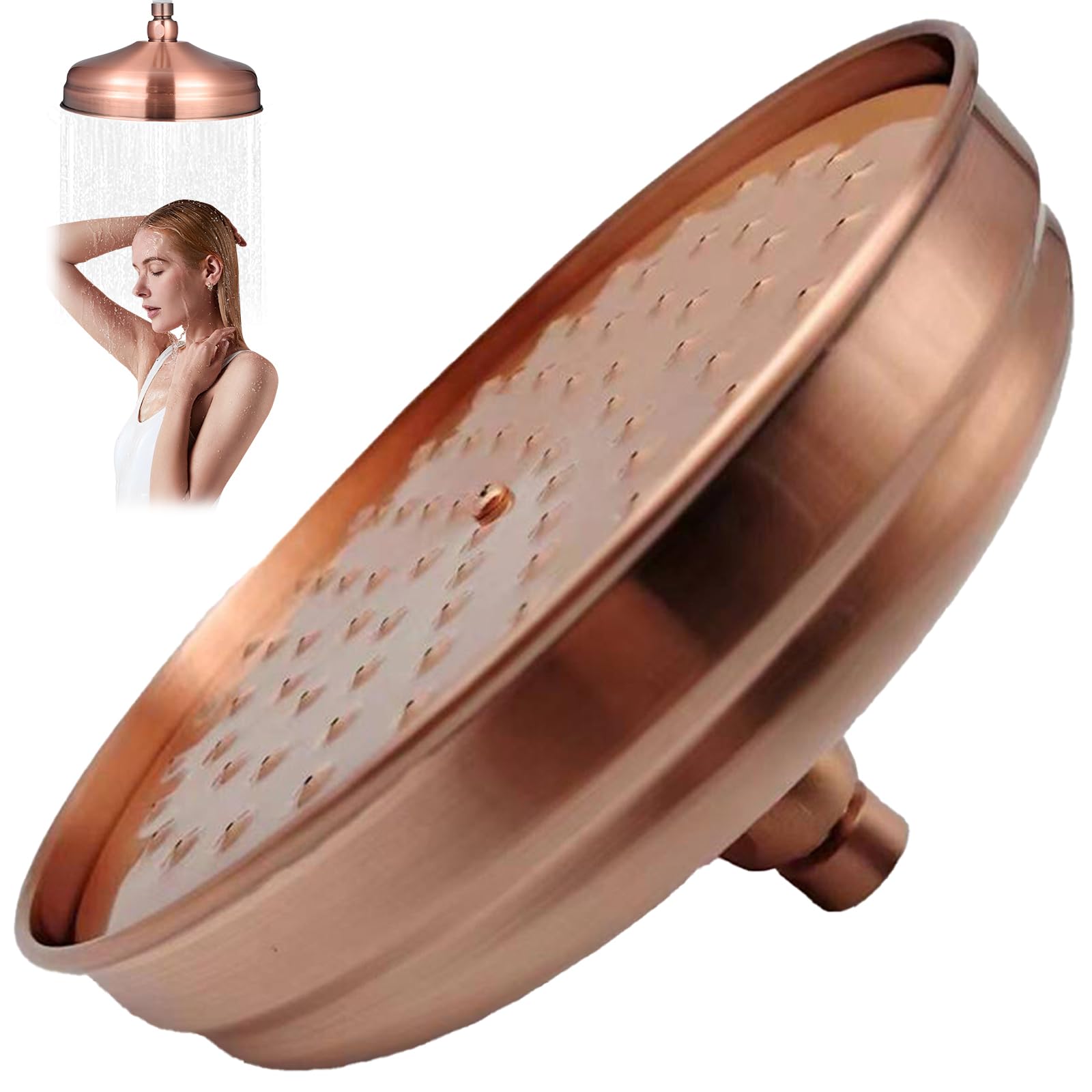 Vintage Retro Copper Round Rain Shower Head 7.9x7.9x4.3 Inch High Pressure Shower Head with Silicone Jets Stianless Steel Anti Rust Bathroom Replacement