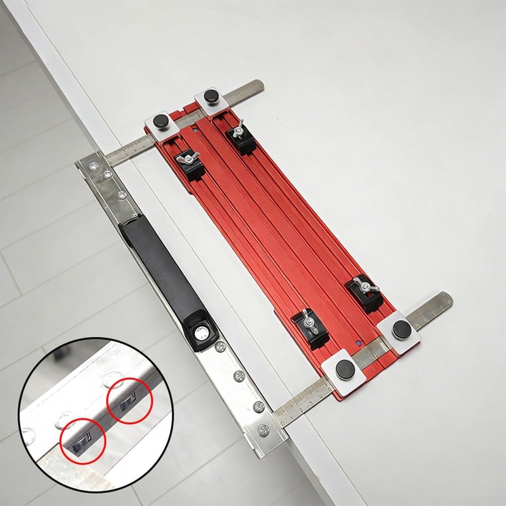 Guía de corte para sierra circular con marco de aleación de aluminio, escala milimétrica, bloques de posicionamiento ajustables y sistema de fijación segura (B)