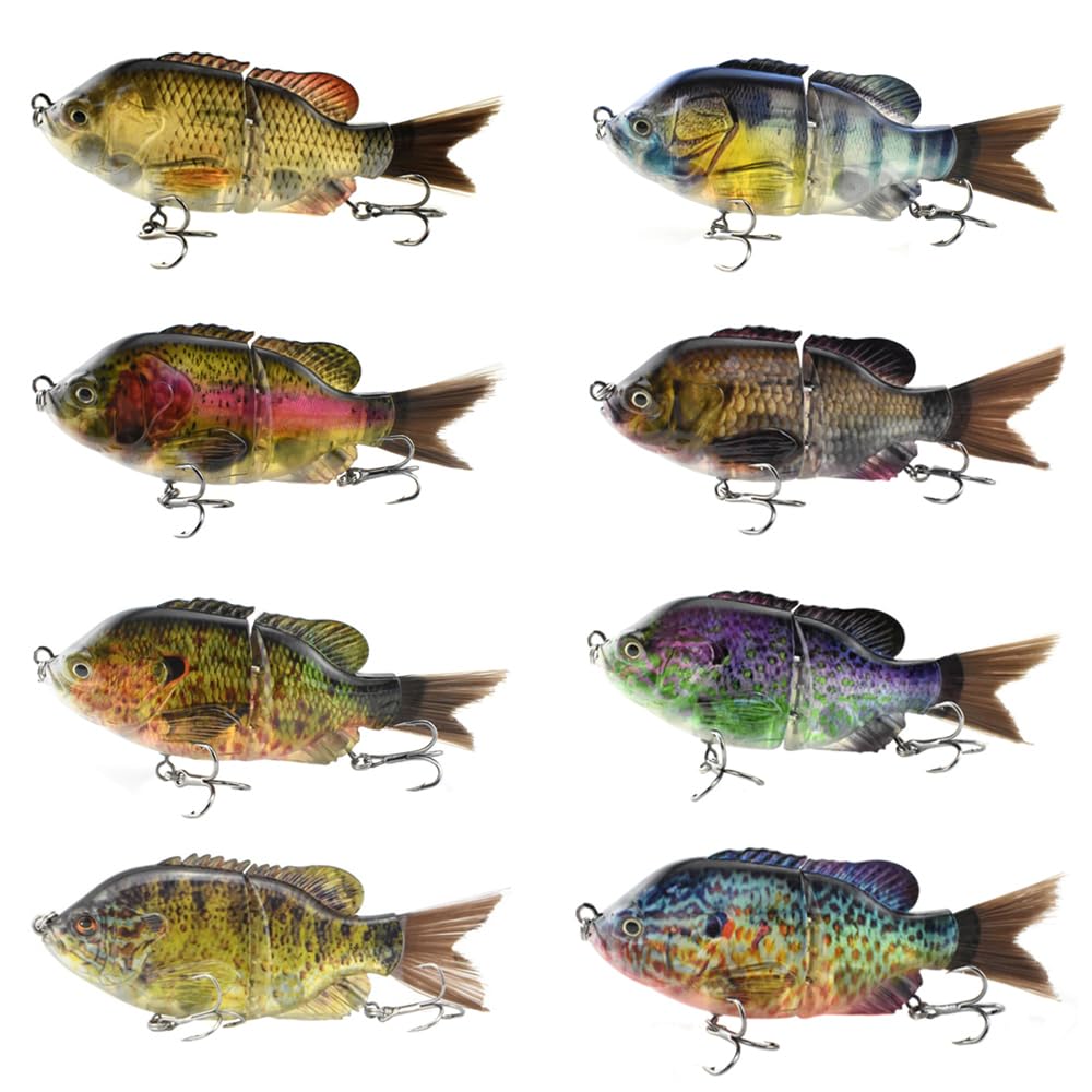 Lot de 8 leurres de pêche Minnow - Leurres à manivelle avec crochets - Appâts durs pour poissons d'eau douce salée, truite, perche, saumon, brochet, pêche au sandre - 1-8#