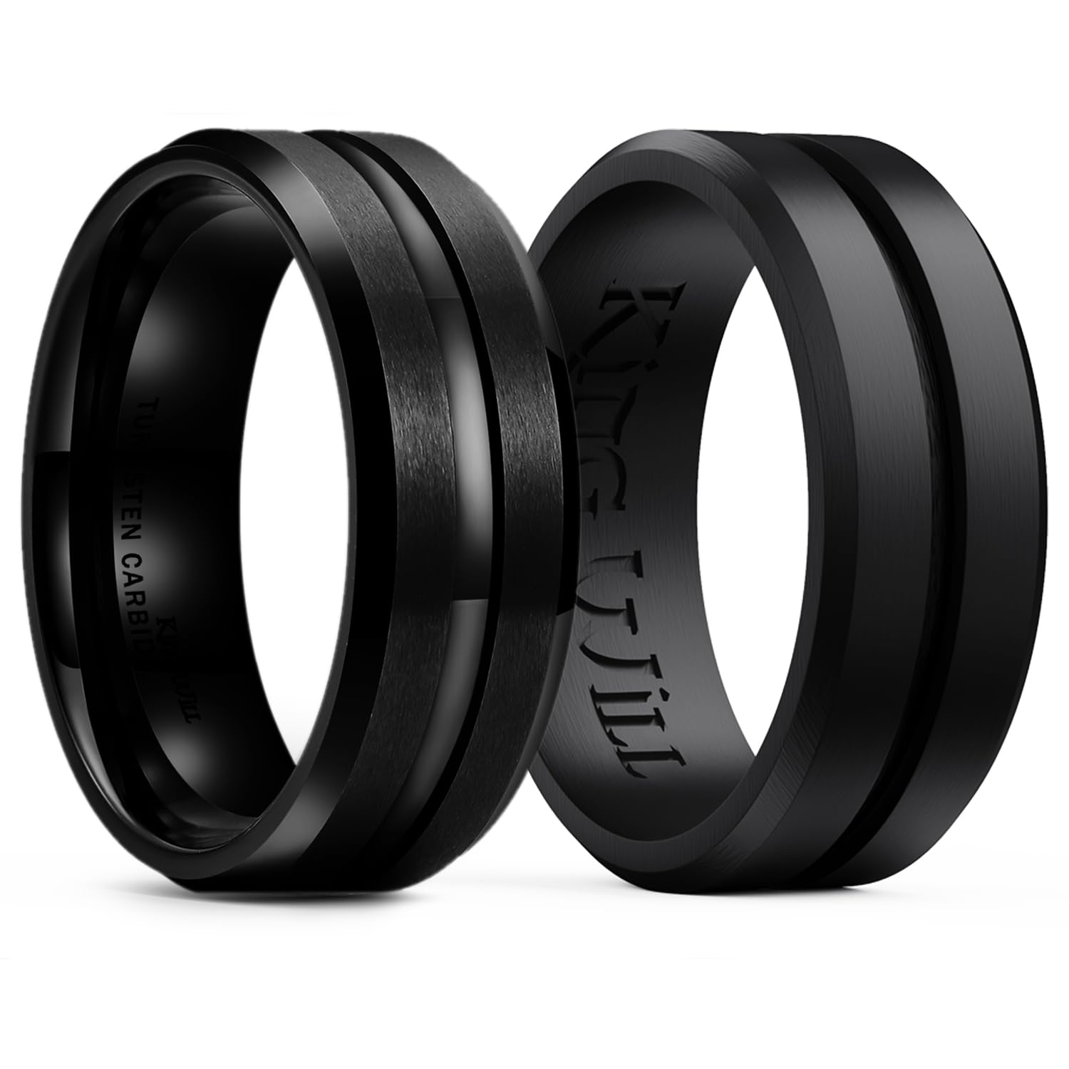 King Will - Fede nuziale comoda da uomo, in tungsteno, dallo stile basilare, con bordi smussati e levigati, larghezza 8 mm, colore: nero e tungsteno, 13,5, cod. OY-R048-7