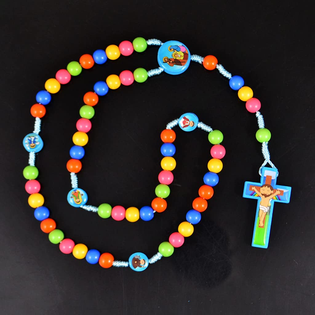 Kimu Collar de rosario con colgante de cruz de Jesús, joyería religiosa para niños y niñas, 8mm, Madera, Perla