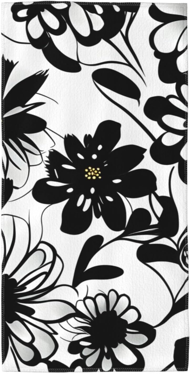 Black and White Flowers Print Hand Towels for Kitchen, Decorative Bathroom Towels Decor Farmhouse Cute for Men Women Gifts