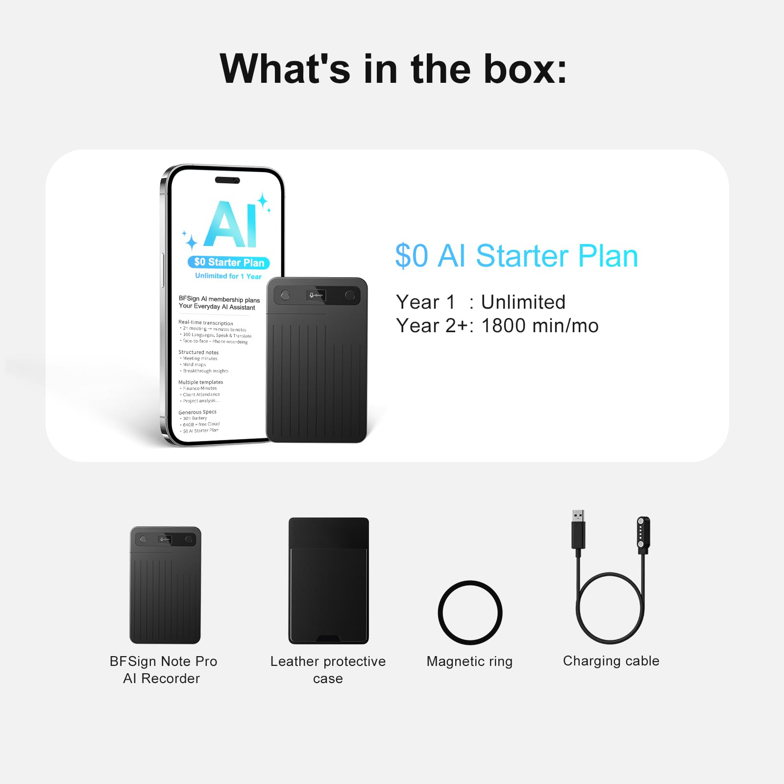 Note Pro AI Voice Recorder, 64GB AI Recorder mit Transkription, Echtzeitübersetzung 100 Sprachen, AI-Meeting-Minuten & Mind Maps, magnetisches Design, 400-mAh-Akku