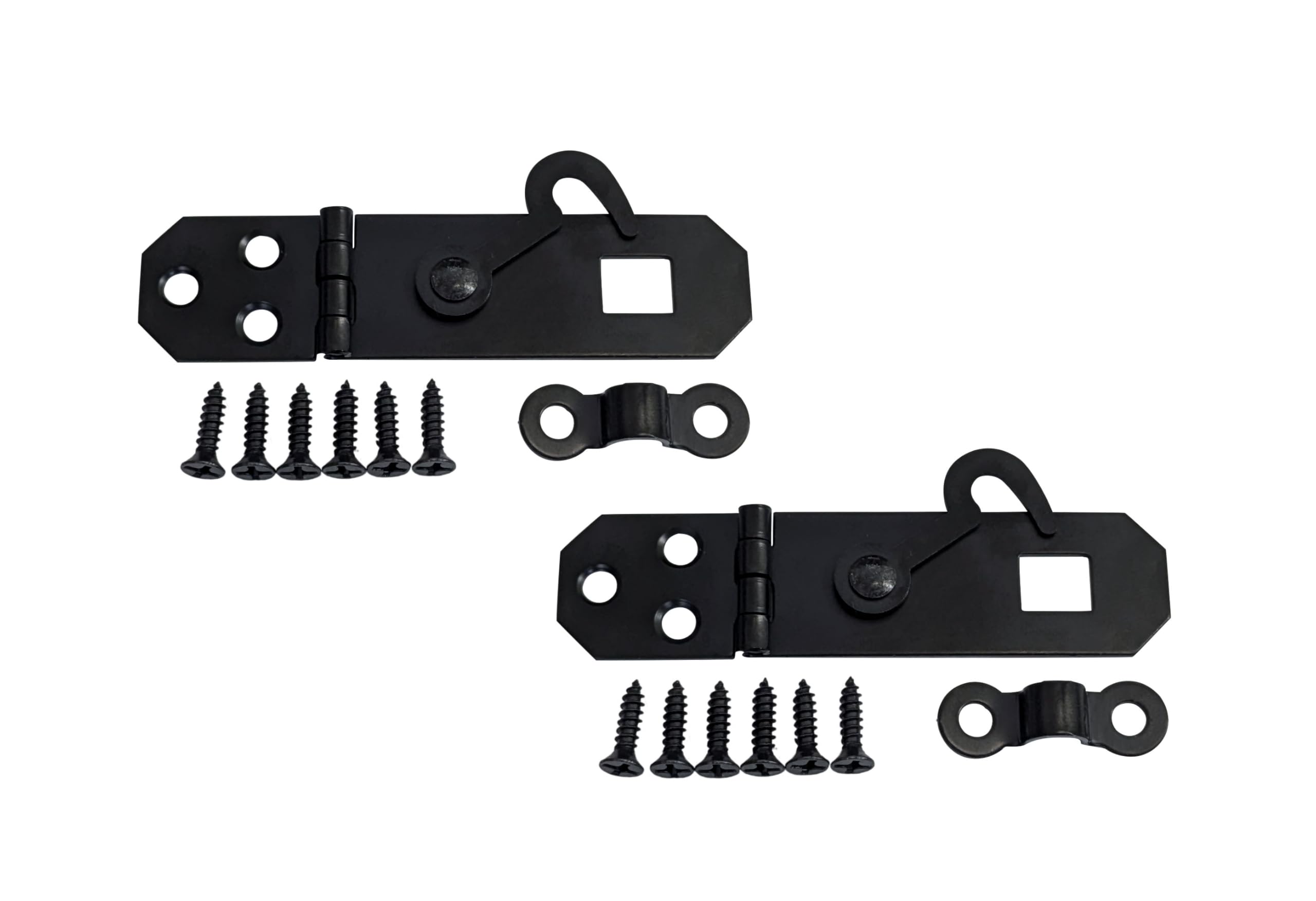 QCAA Decorative Mini Hasp with Hook Latch, 2-1/8" x 3/4", for Small Box, Black, Made in Taiwan, 2 Pack
