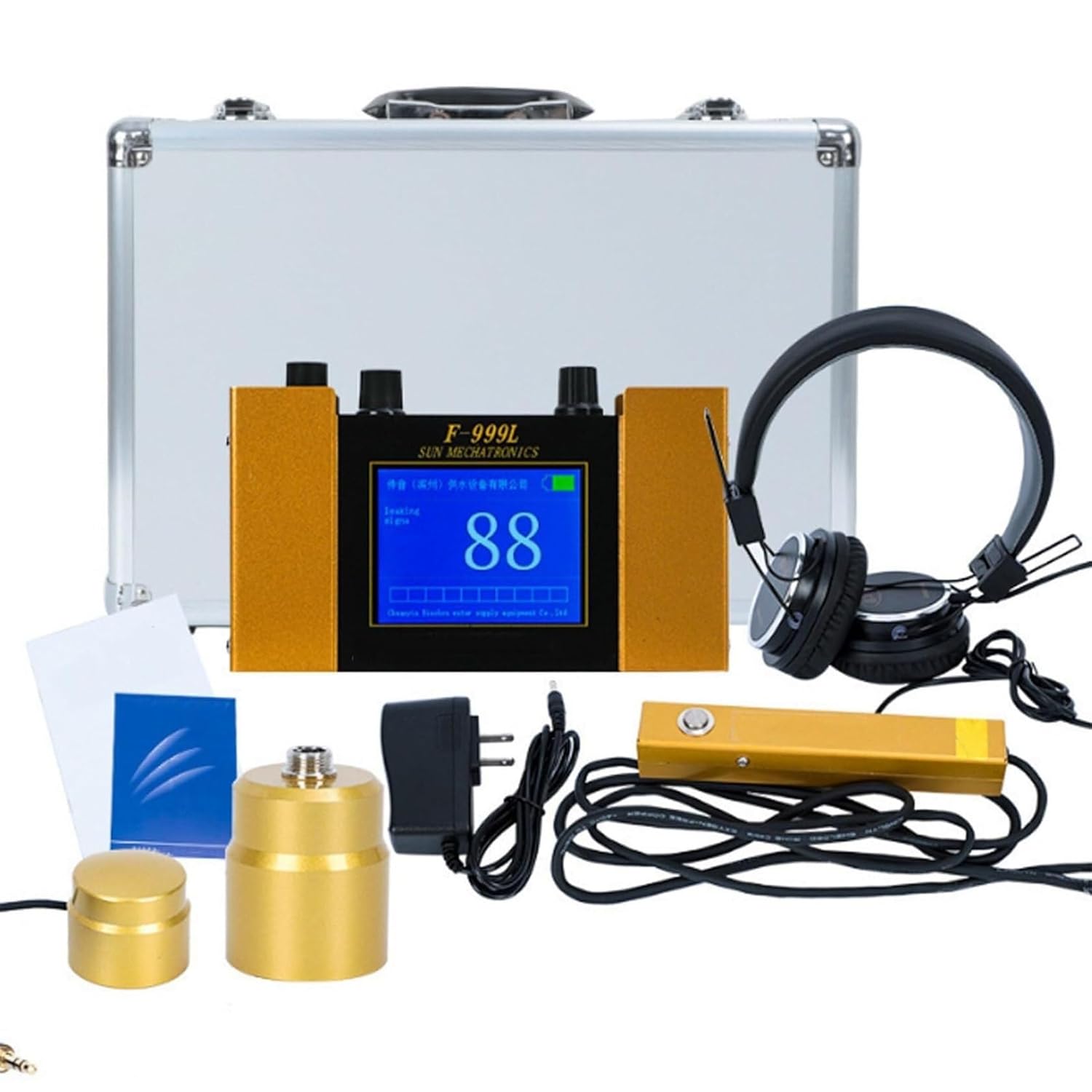 Groundwater Leak Detector, Leak Detection Sensor, Water Pipe Leak Monitor with Digital Display, Earphones and Carrying Case