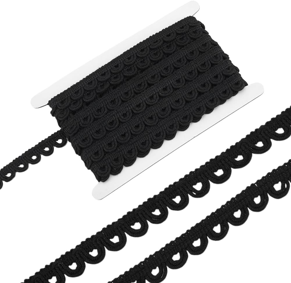 PH PandaHall 10 Yards Cotton Lace Trim with Elastic Button Loop, 4/5" Black Sewing Trim Gimp Braid Fringe Trims for DIY Cloth Dress Sewing Accessories Costume Corsets Upholstery Crafts Home Decor