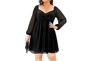 Women's Plus Size Sweetheart Neckline Chiffon Long Sleeve Short Dress
