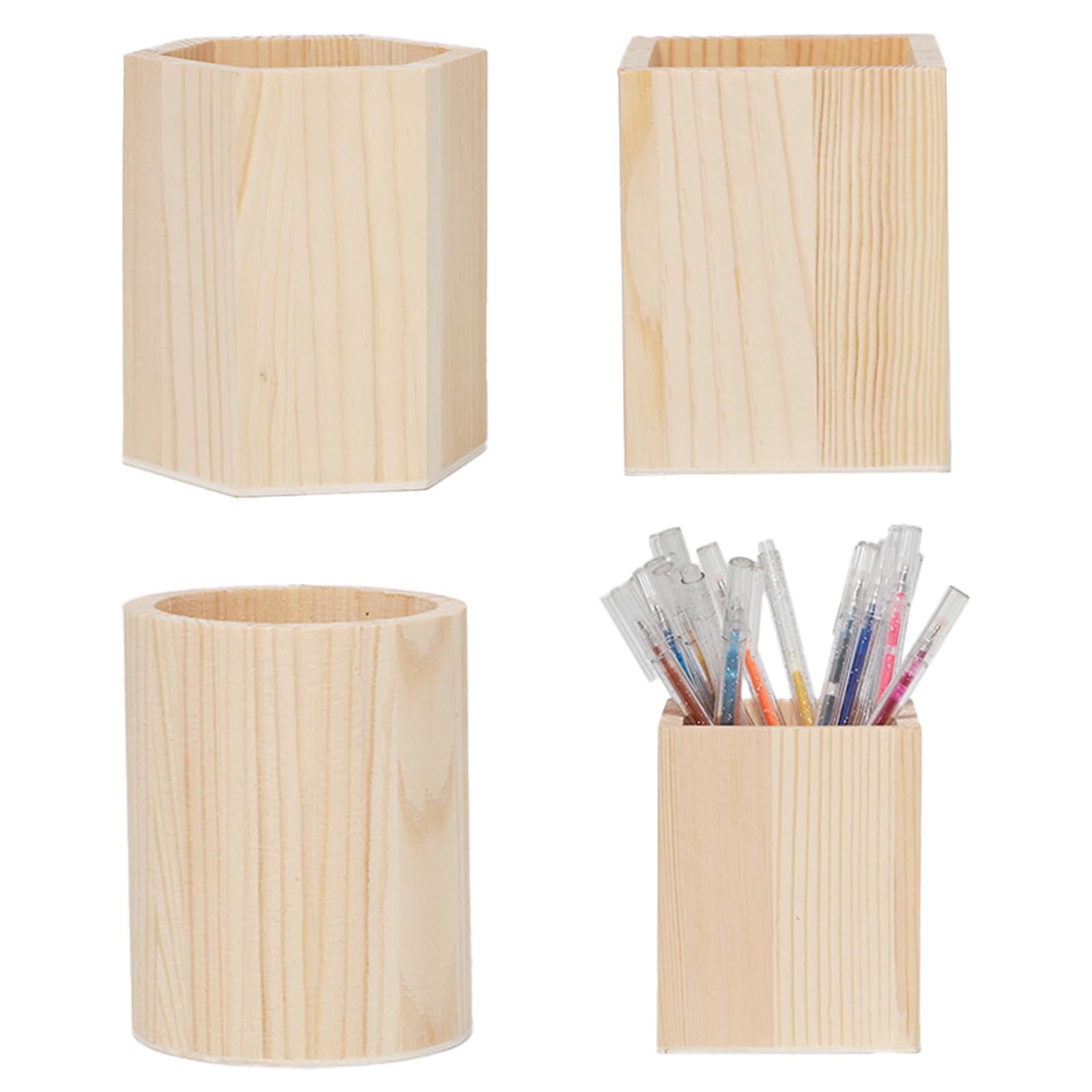 3 Piezas Madera Portalápices PortaláPices De Madera GeoméTricos | Cilindro Hexágono Cuadrado Para Papelería Brochas de Maquillaje Escritorios Ideal para estudiantes y profesionales de oficina
