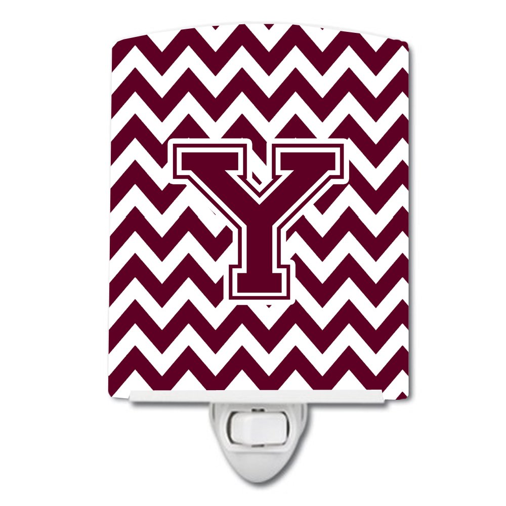 Caroline's Treasures CJ1051-YCNL Letter Y Chevron Maroon and White Ceramic Night Light Compact, UL-Certified, Ideal for Bedroom, Bathroom, Nursery, Hallway, Kitchen, 6x4x3, Multicolor